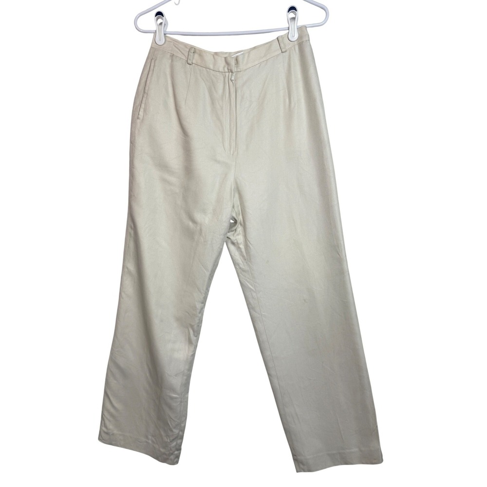 Talbots Petites Pure Silk Trousers Cream Straight Leg Dress Pants Womens 10P